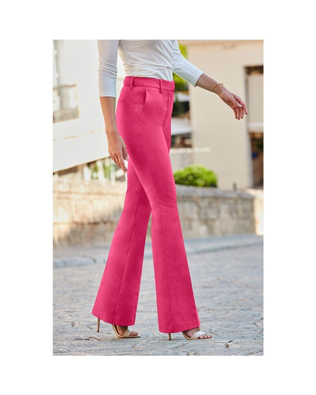 Sosandar Hot Pink Kick Flare Trousers Cotton in Green | Lyst UK