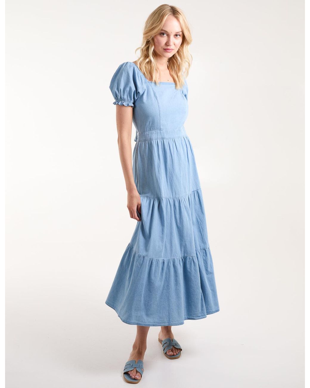 Blue Vanilla Blue Denim Square Neck Tiered Maxi Dress