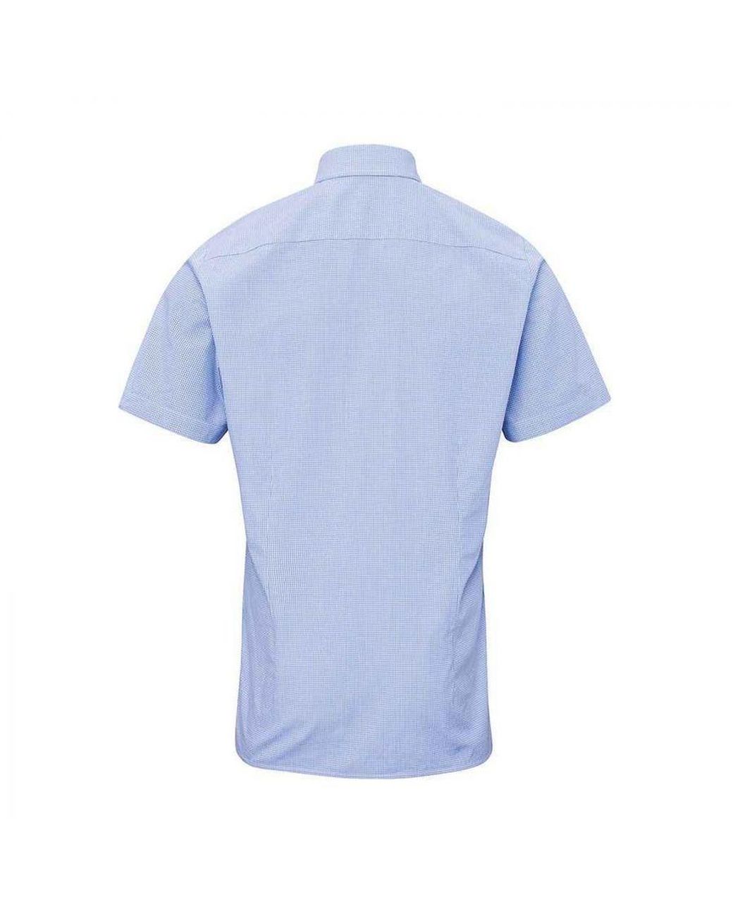PREMIER Blue Gingham Cotton Short-Sleeved Shirt (Light/ for men