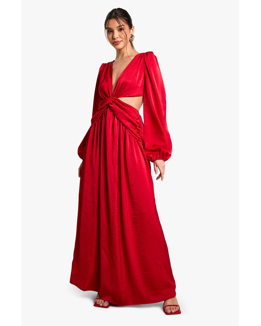 Boohoo Textured Satin Cut Out Plunge Maxi Dress