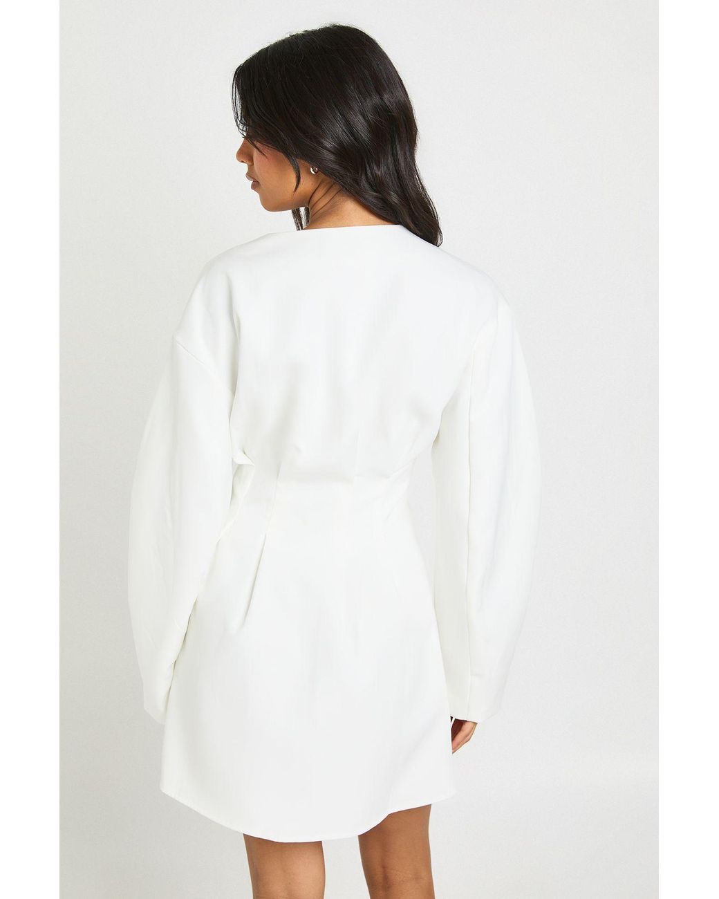 Boohoo White Tailored Cinched Waist Button Down Blazer Dress