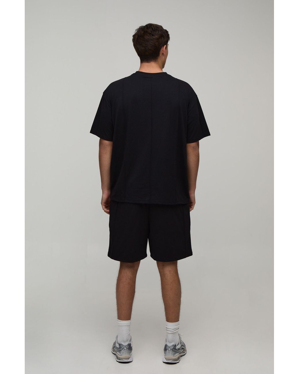 BoohooMAN Black Sport Seam Detail Oversized T-Shirt & Baggy Short Set for men