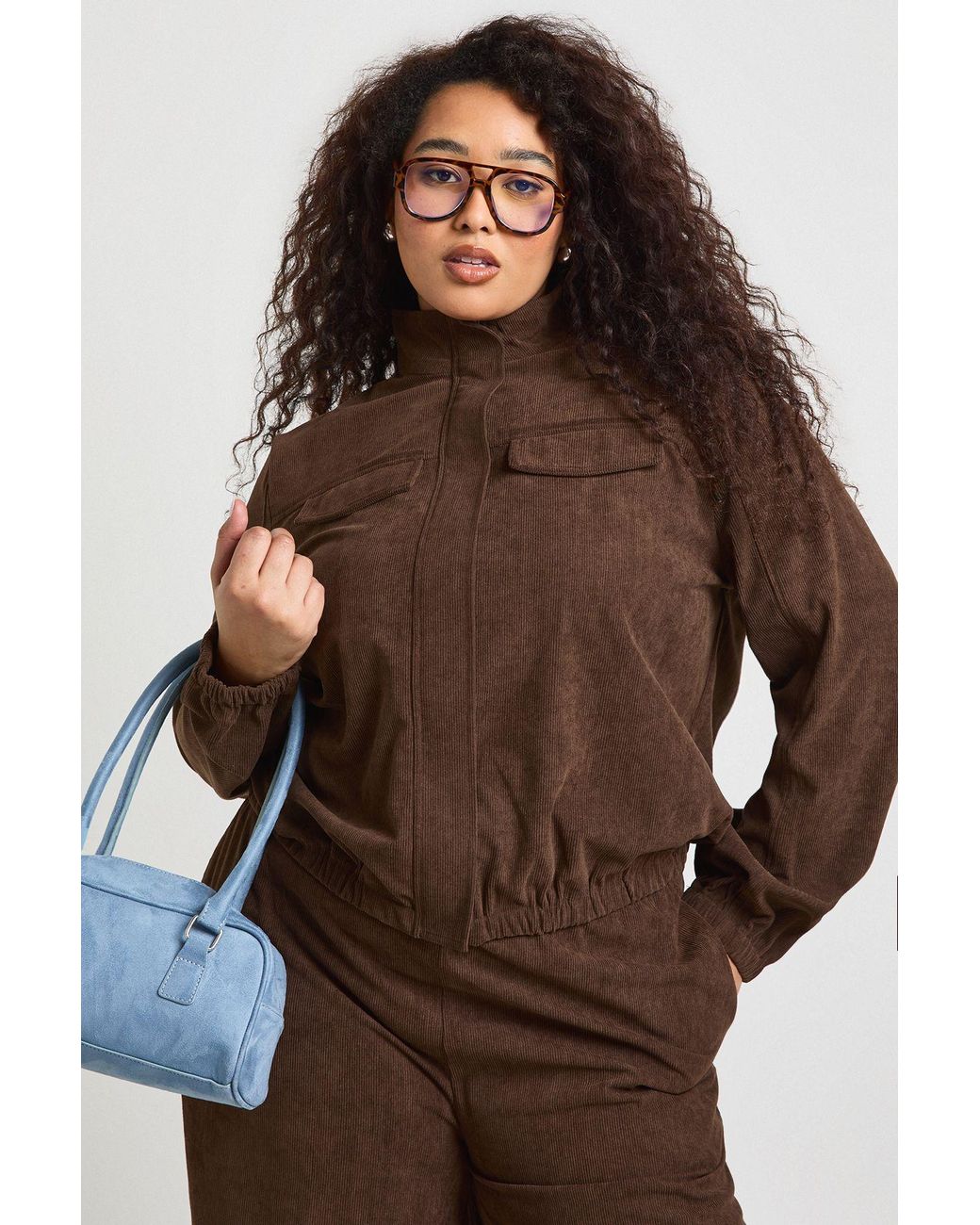 Boohoo Brown Plus Cord Utility Jacket