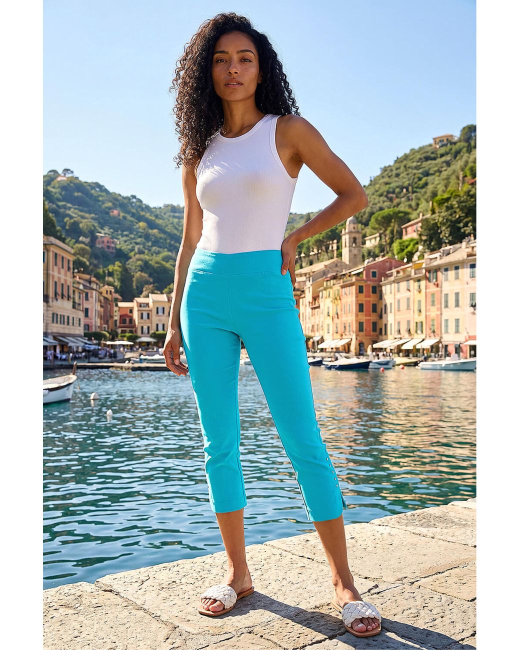 Roman Blue Stud Hem Stretch Trousers