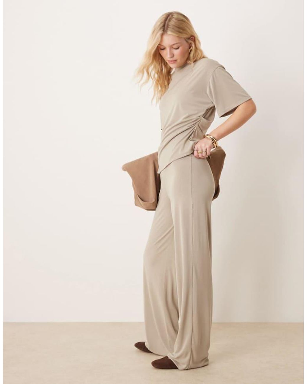 ASOS Natural Modal Wide Leg Trouser Co-Ord