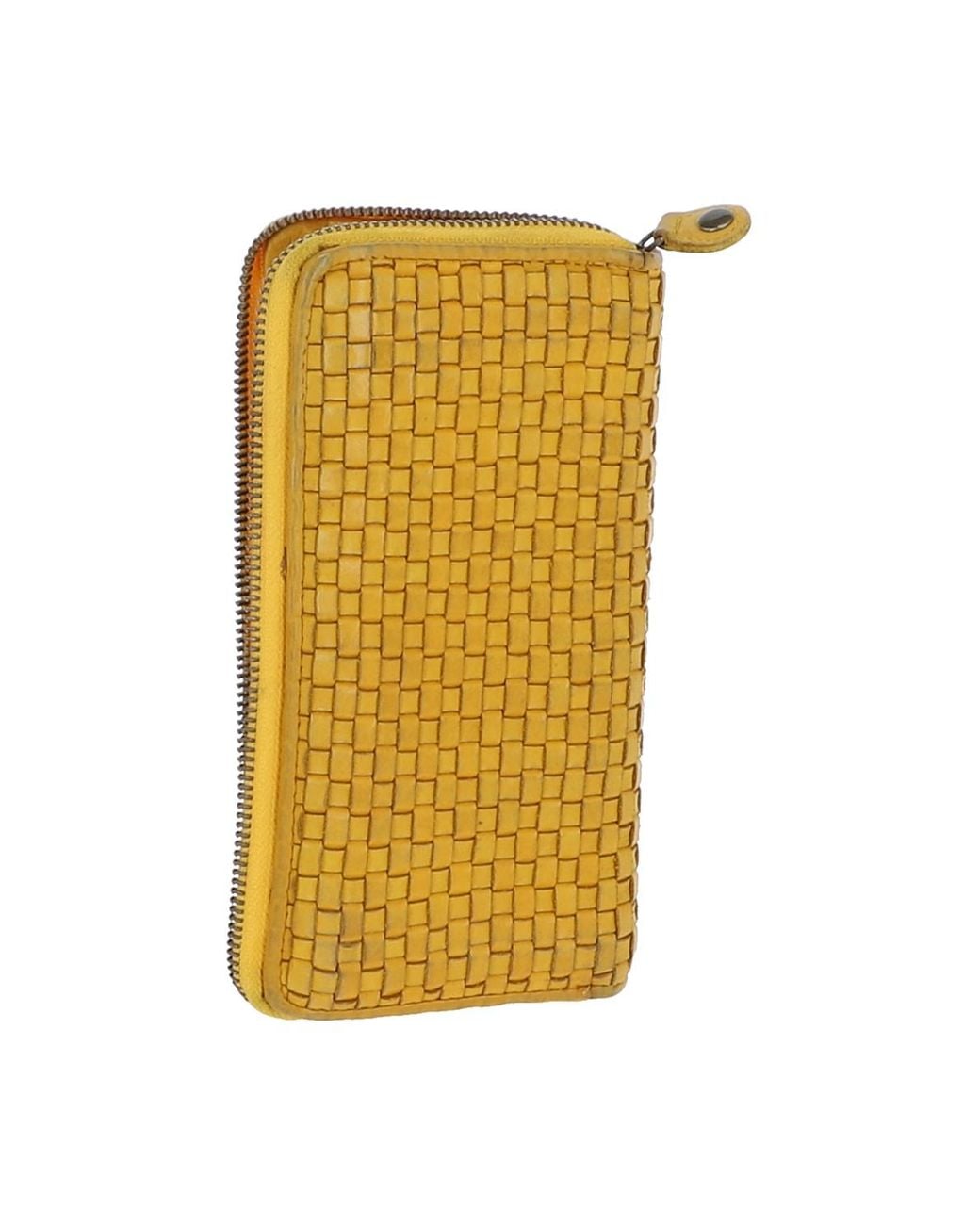 Ashwood Leather Yellow Vintage Woven Zip Around Large 10 Card Coin Note Purse