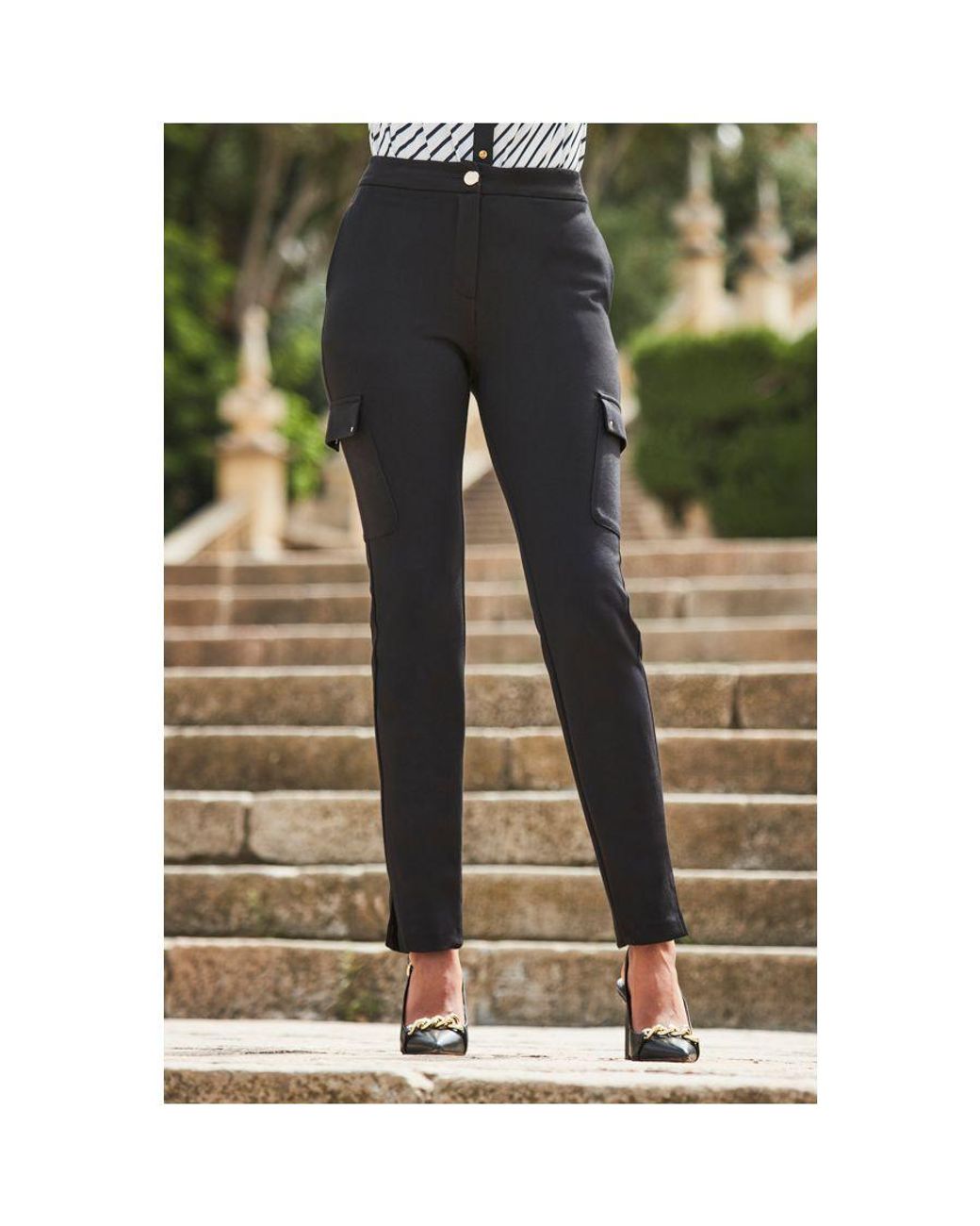 Sosandar Green Ponte Tapered Cargo Trousers