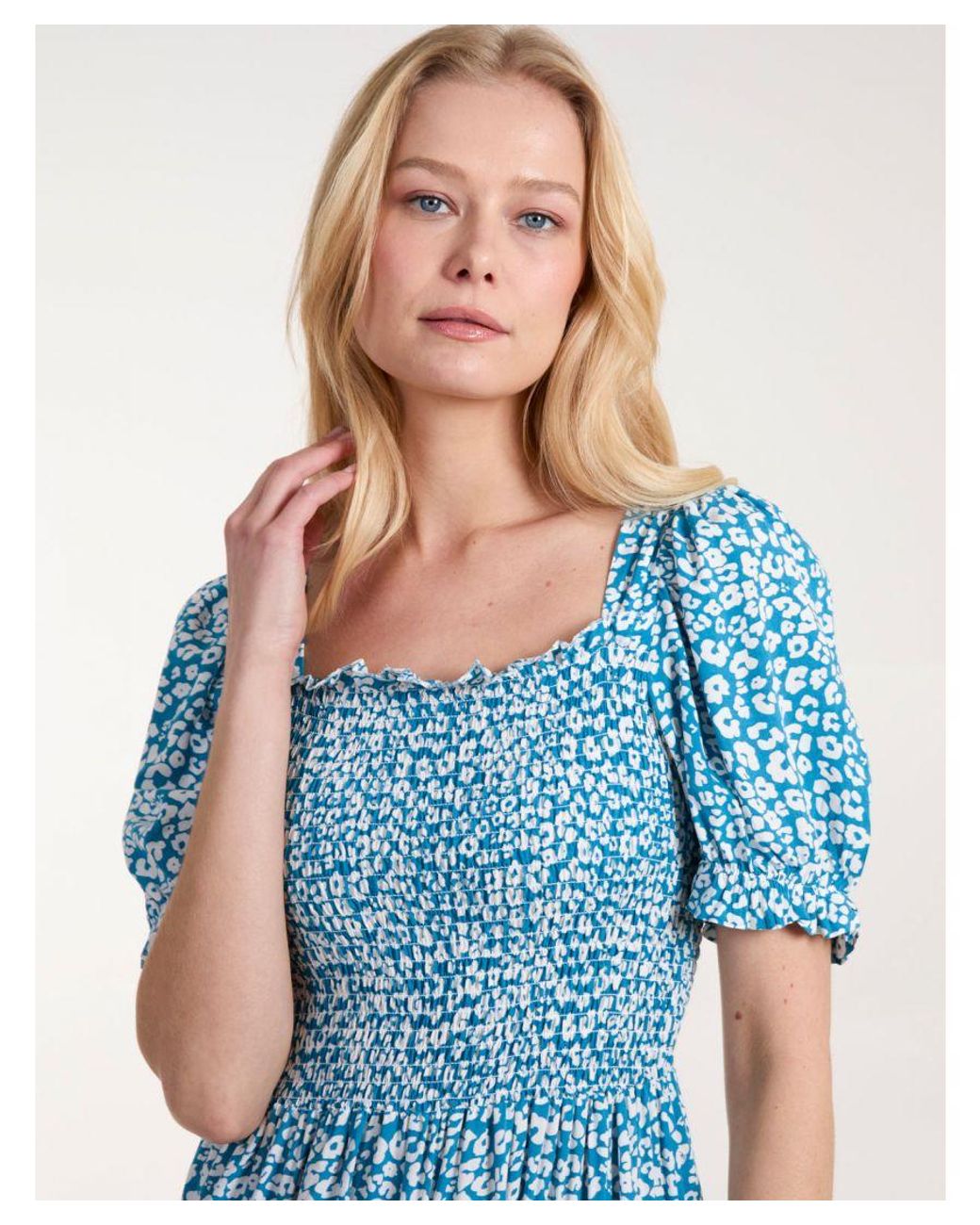 Blue Vanilla Blue Milkmaid Square Neck Short Puff Sleeve Maxi Dress