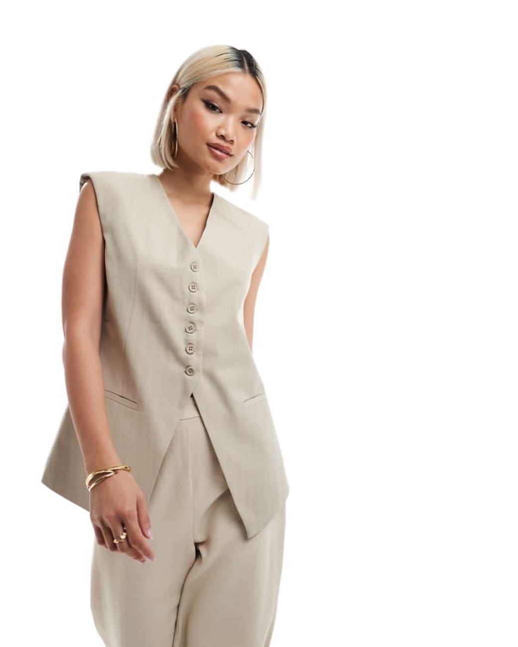 ASOS Natural Longline Exaggerated Shoulder Waistcoat