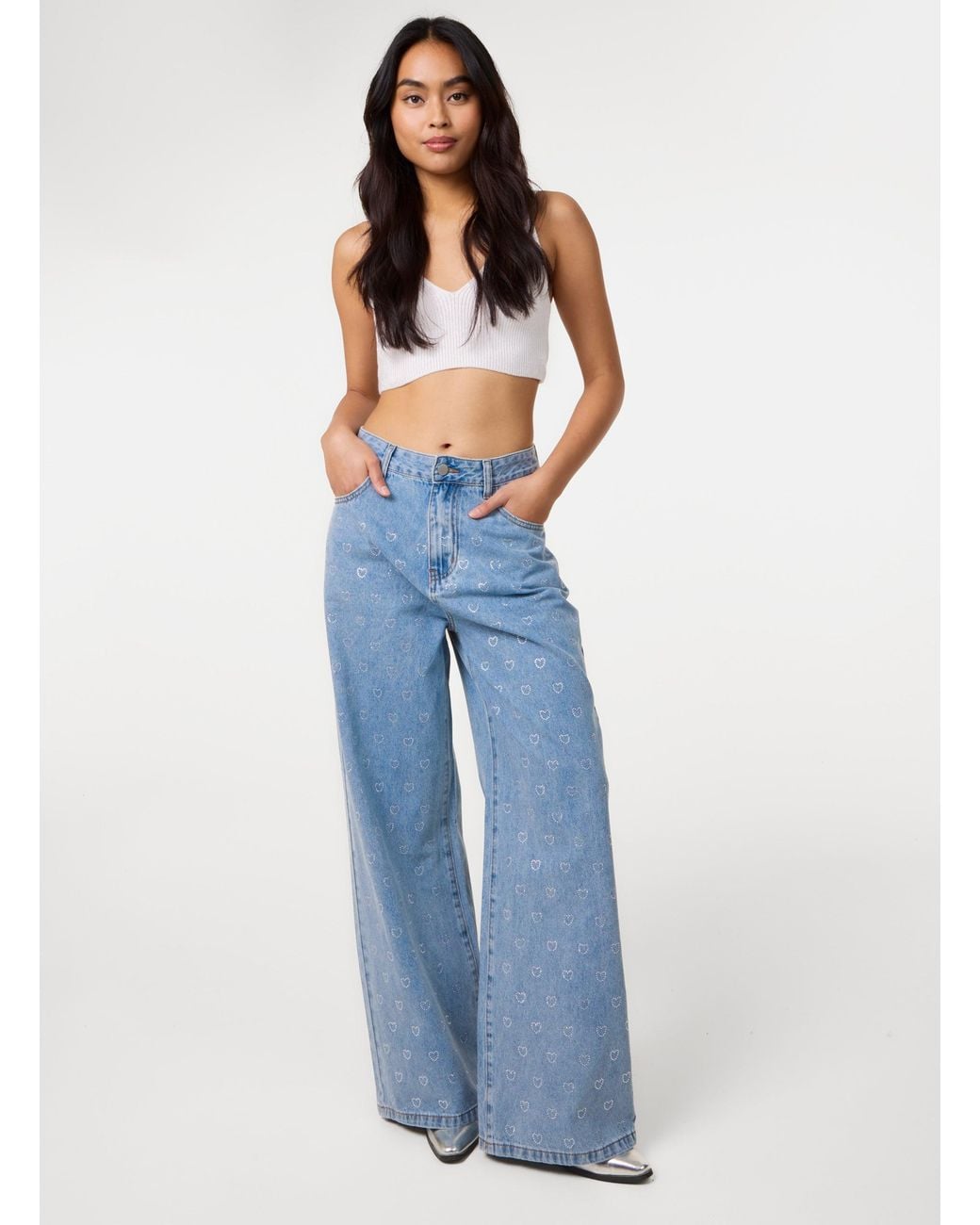 Pink Vanilla Blue Heart Embellished Jeans