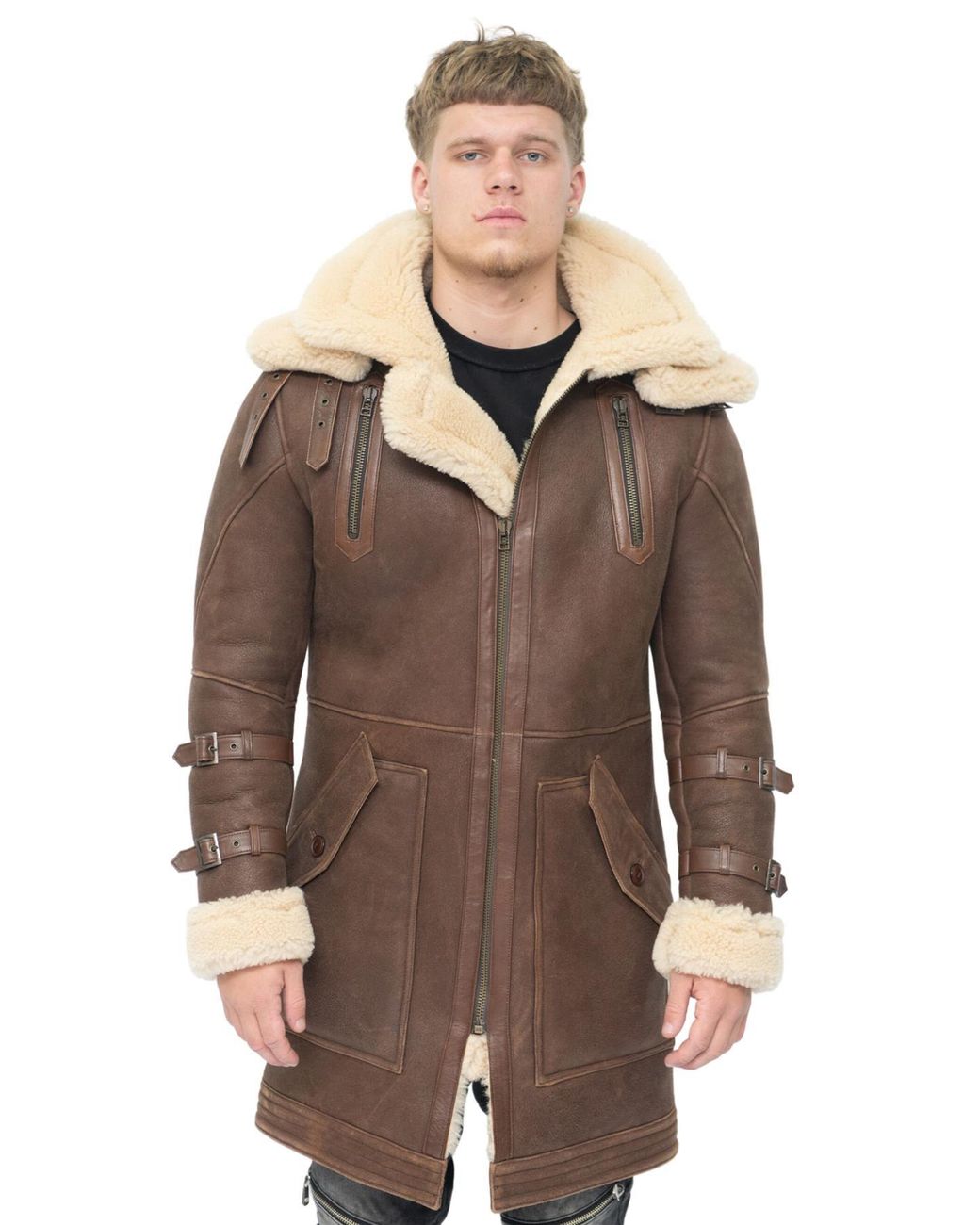 Infinity Leather Brown 3/4 Warm Sheepskin Trench Coat-Medina for men