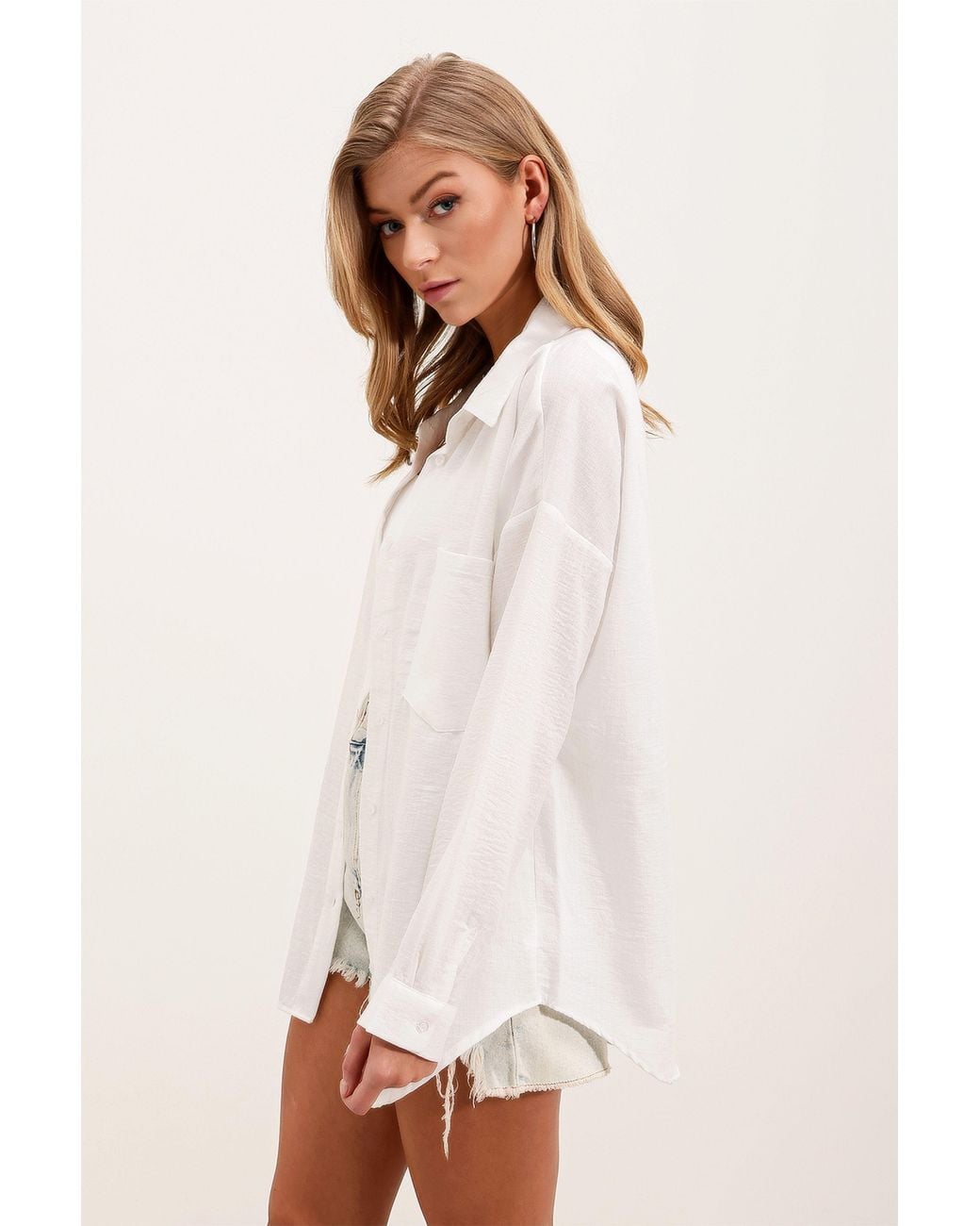 Bigdart White Linen Blended Shirt With Button Closure