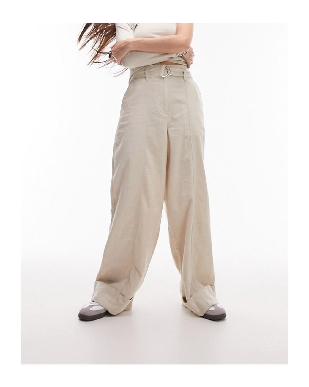 TURNBACK PANTS（TOPSHOP High Waist Belted Wide Leg Trouser With 