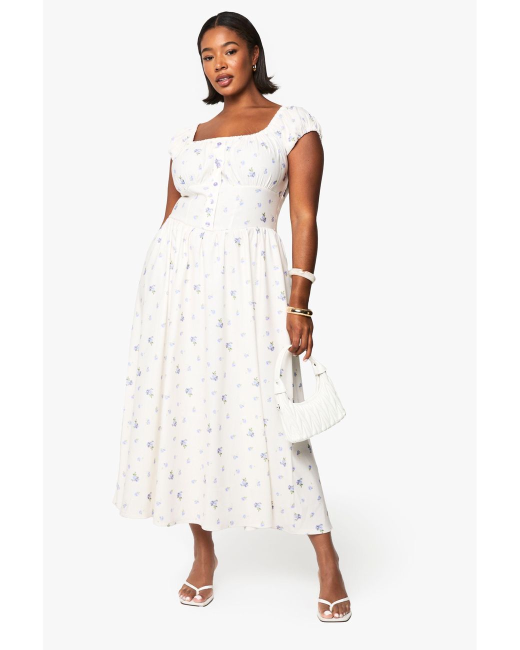 Boohoo Natural Plus Bengaline Ditsy Midi Skater Dress