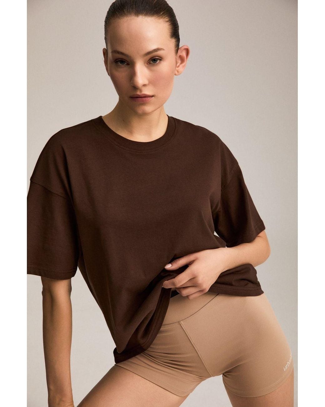 Grimelange Brown Oversized Crew Neck T-Shirt