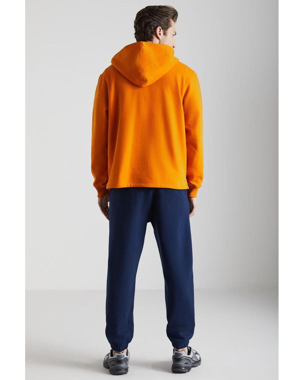 Grimelange Orange Button Hooded Sweatshirt for men