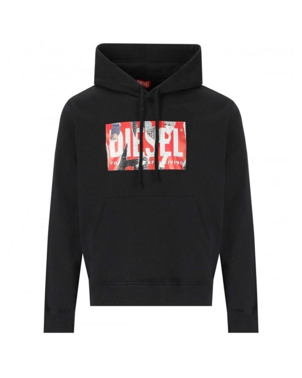DIESEL Black Torn Logo Hoodie for men