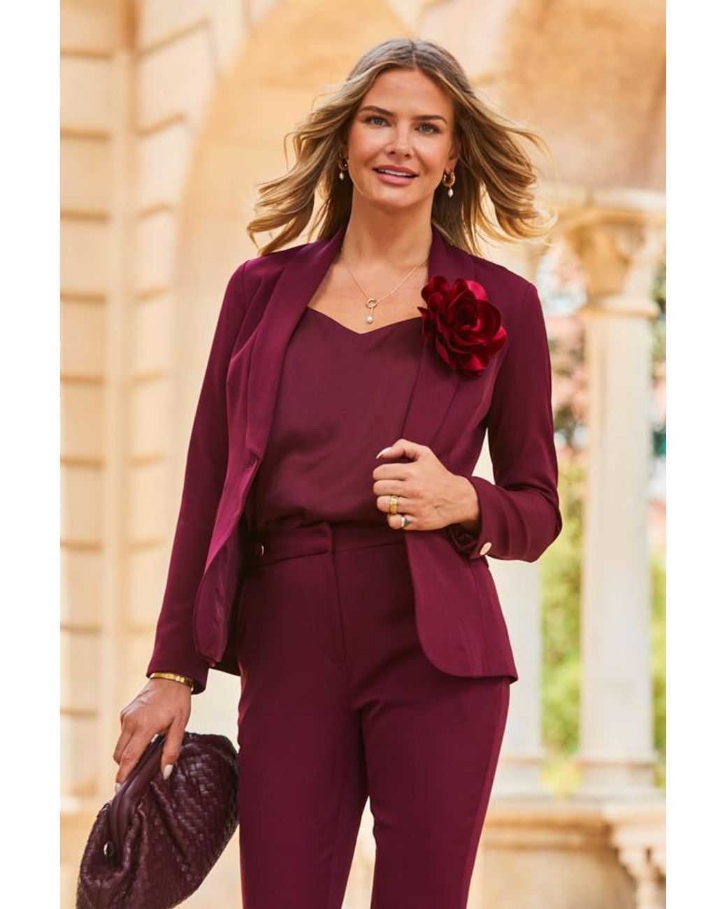 Sosandar Purple Wine Shawl Collar Blazer