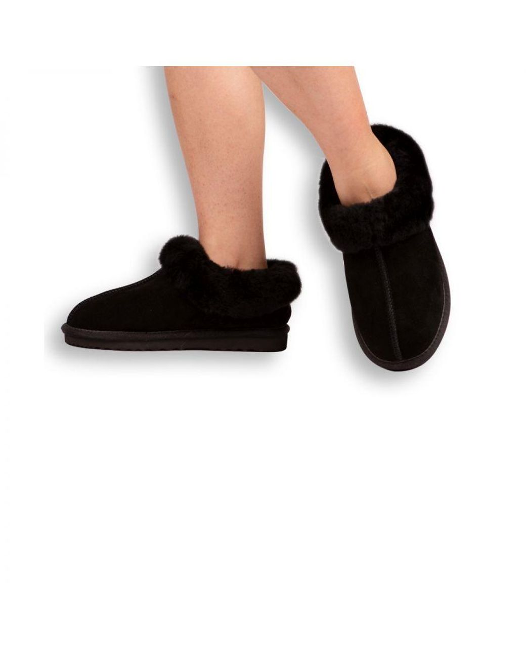 Aus Wooli Black Australia Sheepskin Wool Traditional Ankle Slippers