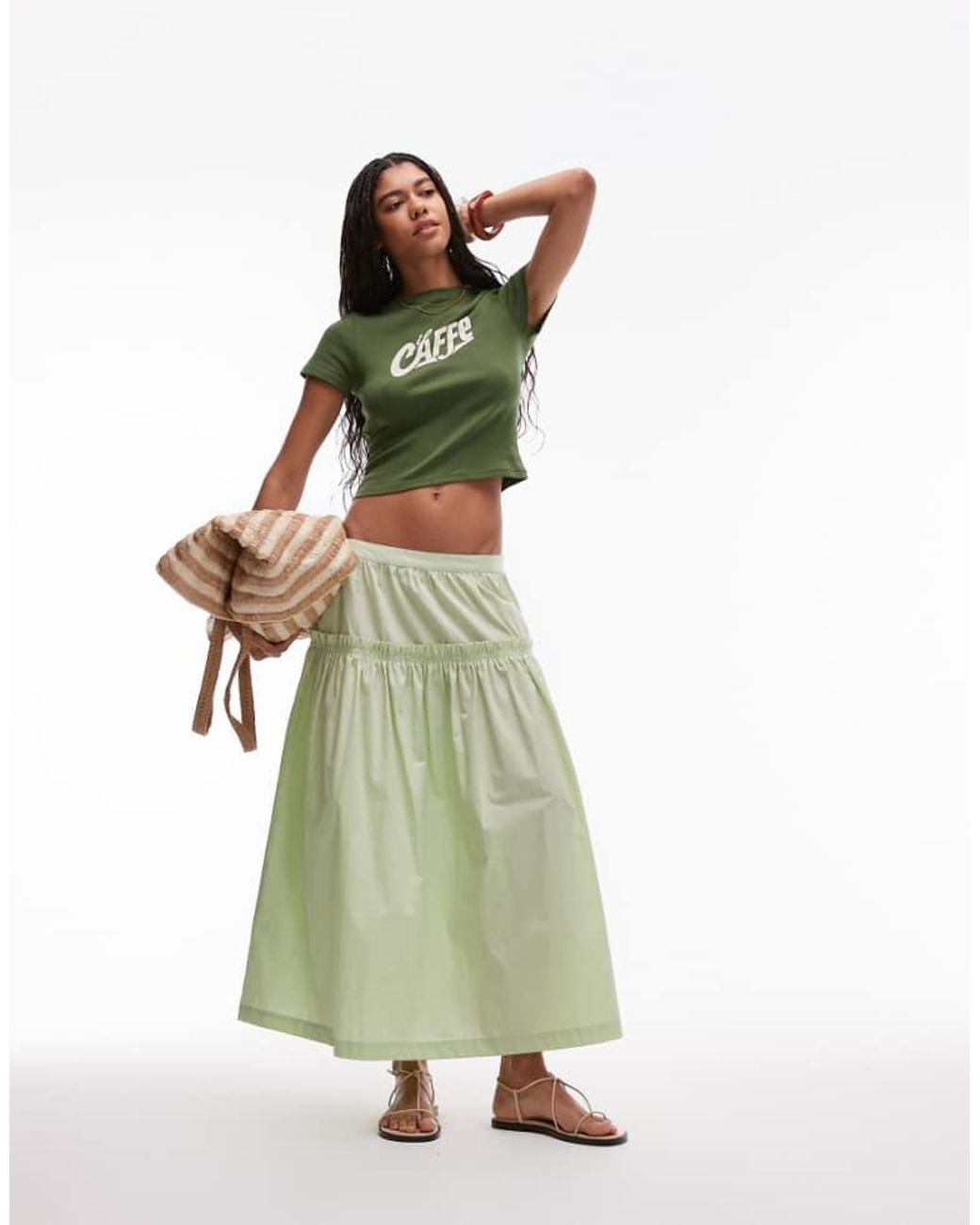 TOPSHOP Green Frill Poplin Full Skirt