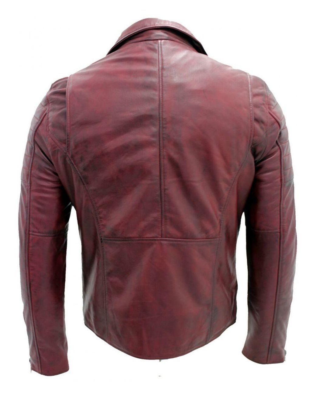 Infinity Leather Red Slim Fit Brando Style Cross Zip Biker Jacket for men