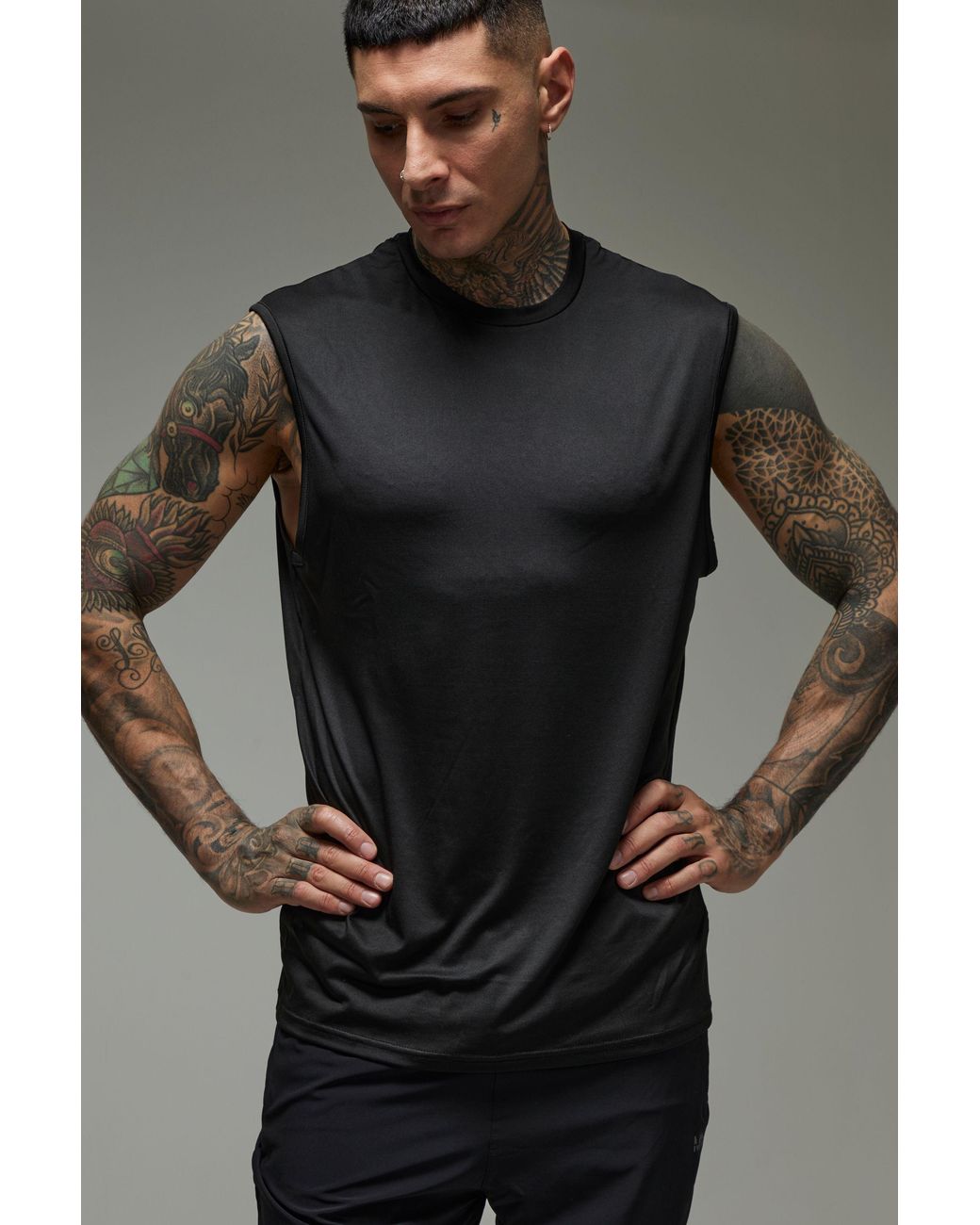 BoohooMAN Black Tall Active Lightweight Essentials Regular Fit Workout Tank for men