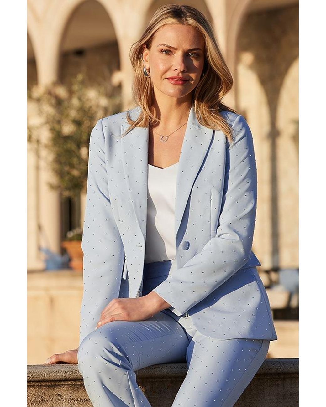 Sosandar Blue Sky Sparkling Embellished Detail Blazer