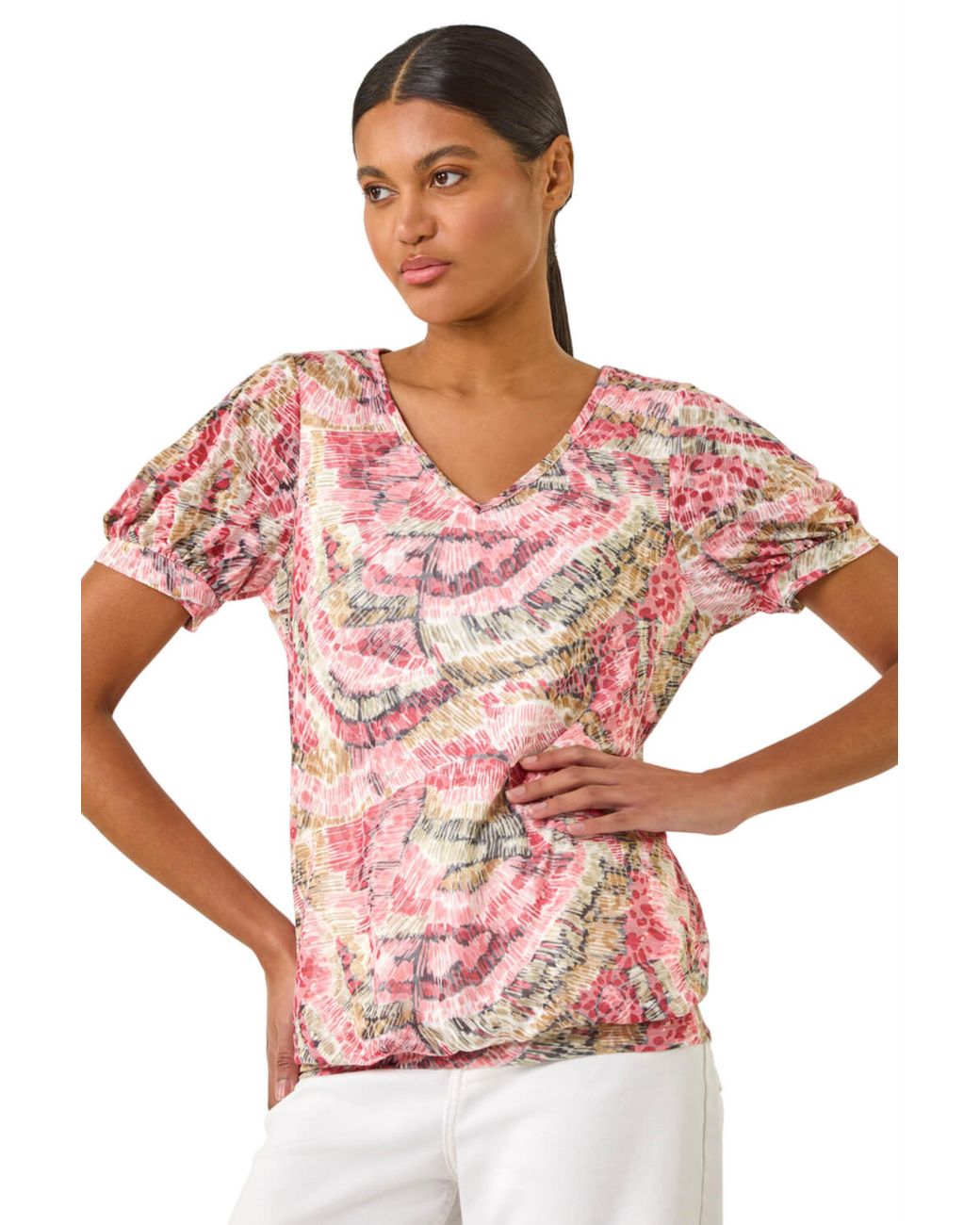 Roman Pink Animal Print Burnout Blouson Top