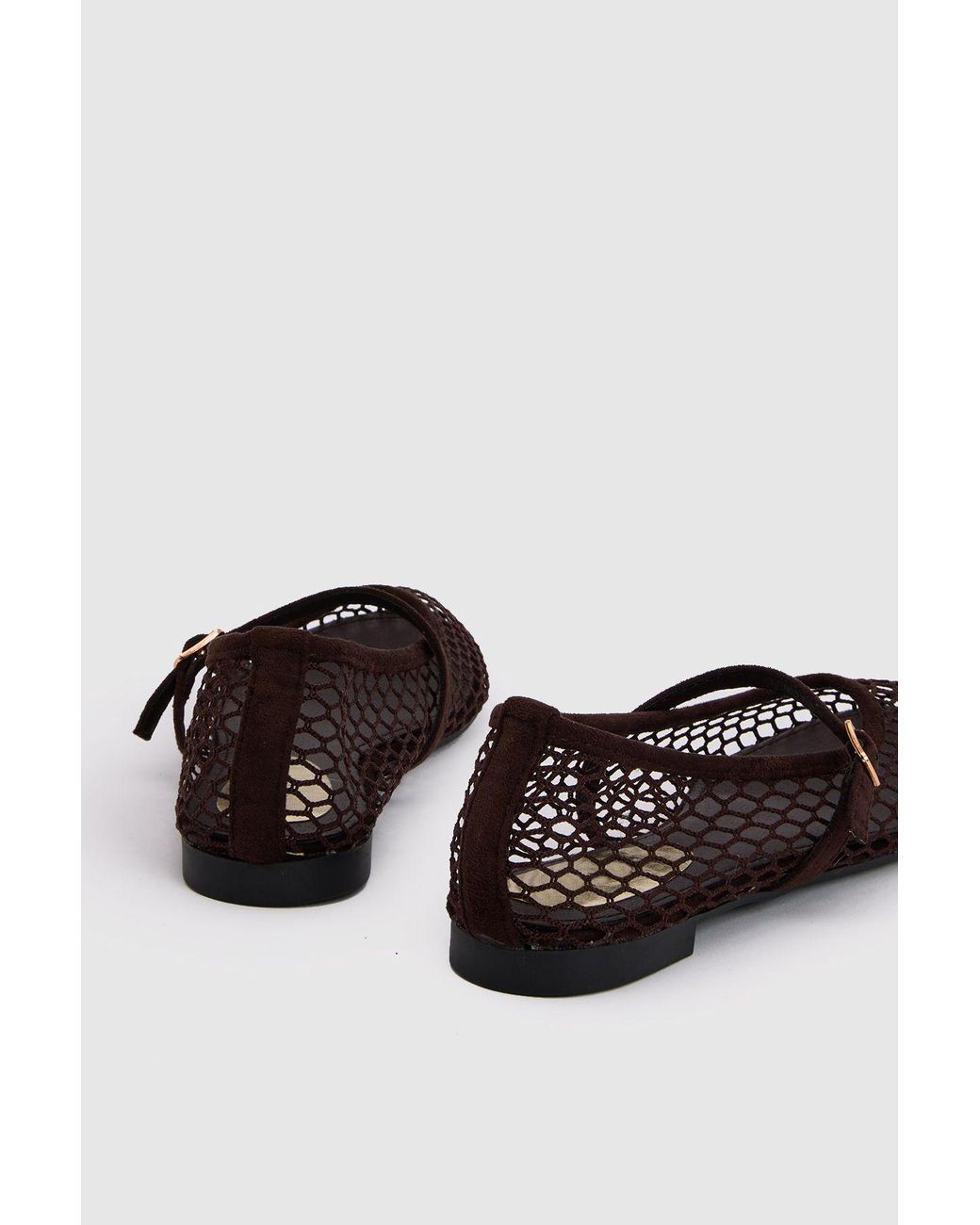 Oasis Black Tilly Mesh Mary-Jane Faux Leather Ballet Pumps