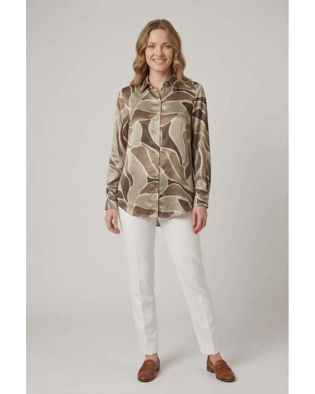 Izabel London Brown Abstract Print Long Sleeve Relaxed Shirt