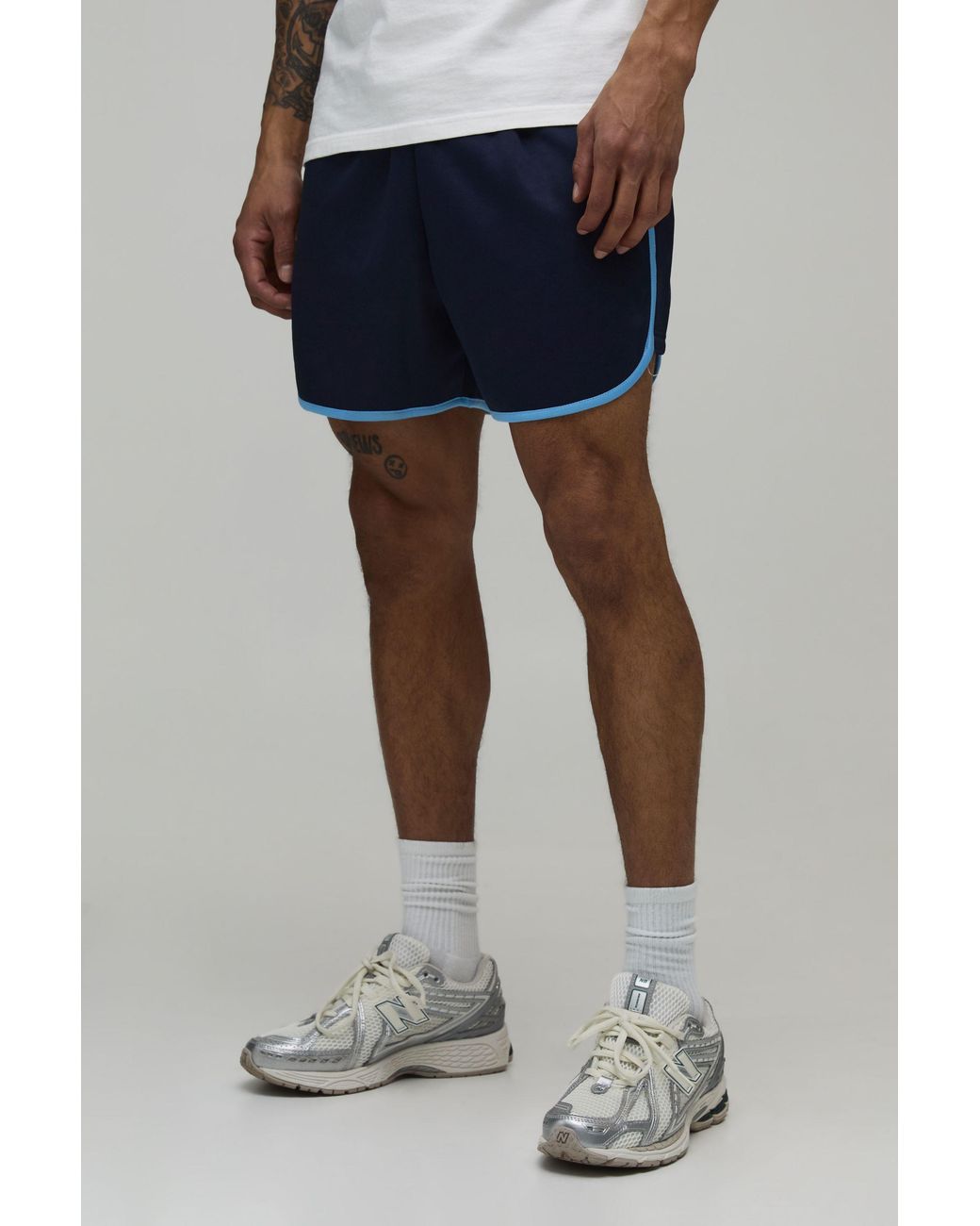 BoohooMAN Blue Racer Fit Tricot Piping Detail Short for men