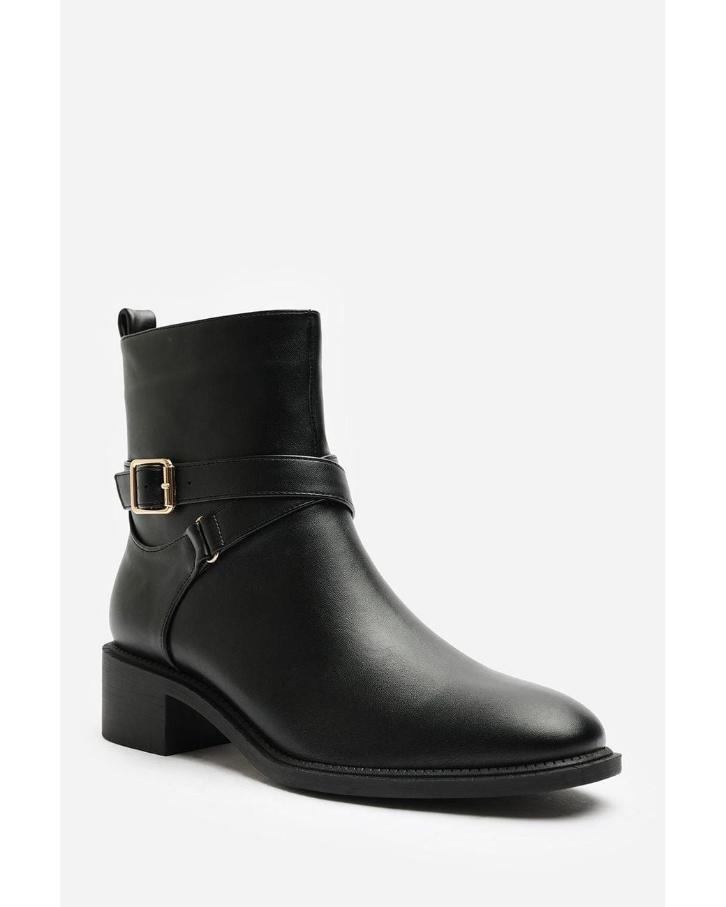 Where's That From Black Wheres Elvara Low Block Heel Ankle Boot With Strap Detail