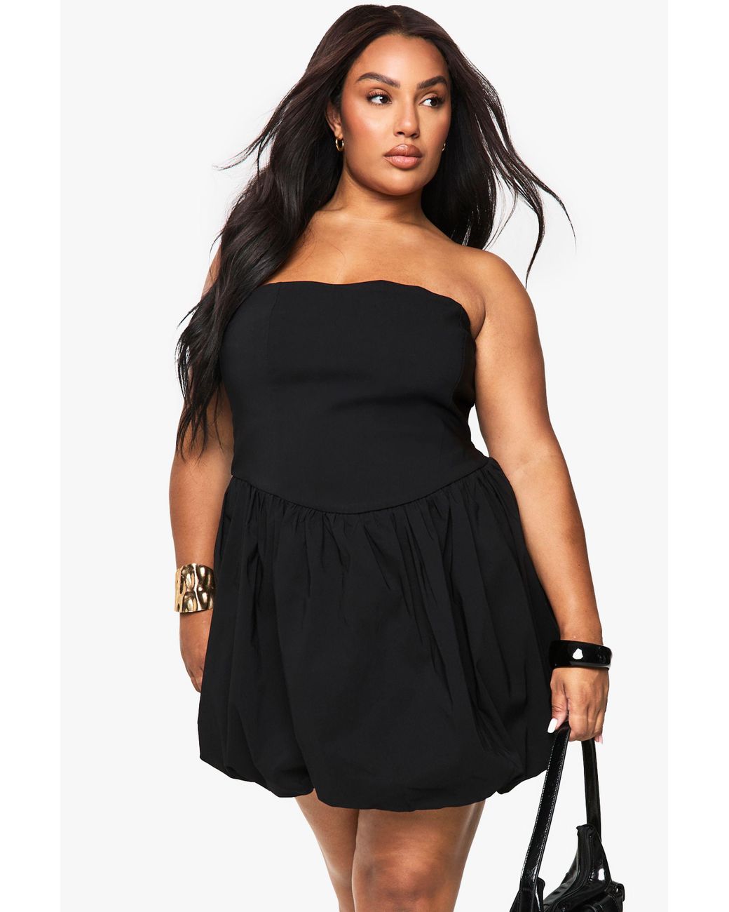 Boohoo Black Plus Bandeau Puffball Mini Dress