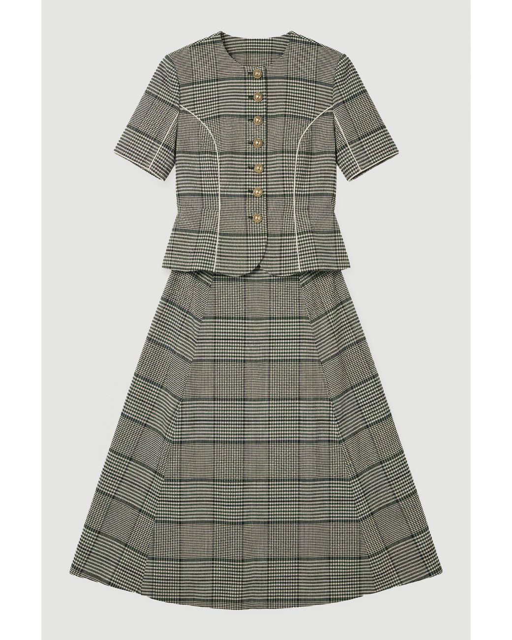 Karen Millen Gray Petite Tailored Check Peplum Belted Mini Dress
