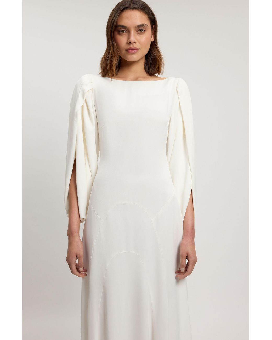 Karen Millen White Petite Satin Soft Midi Dress