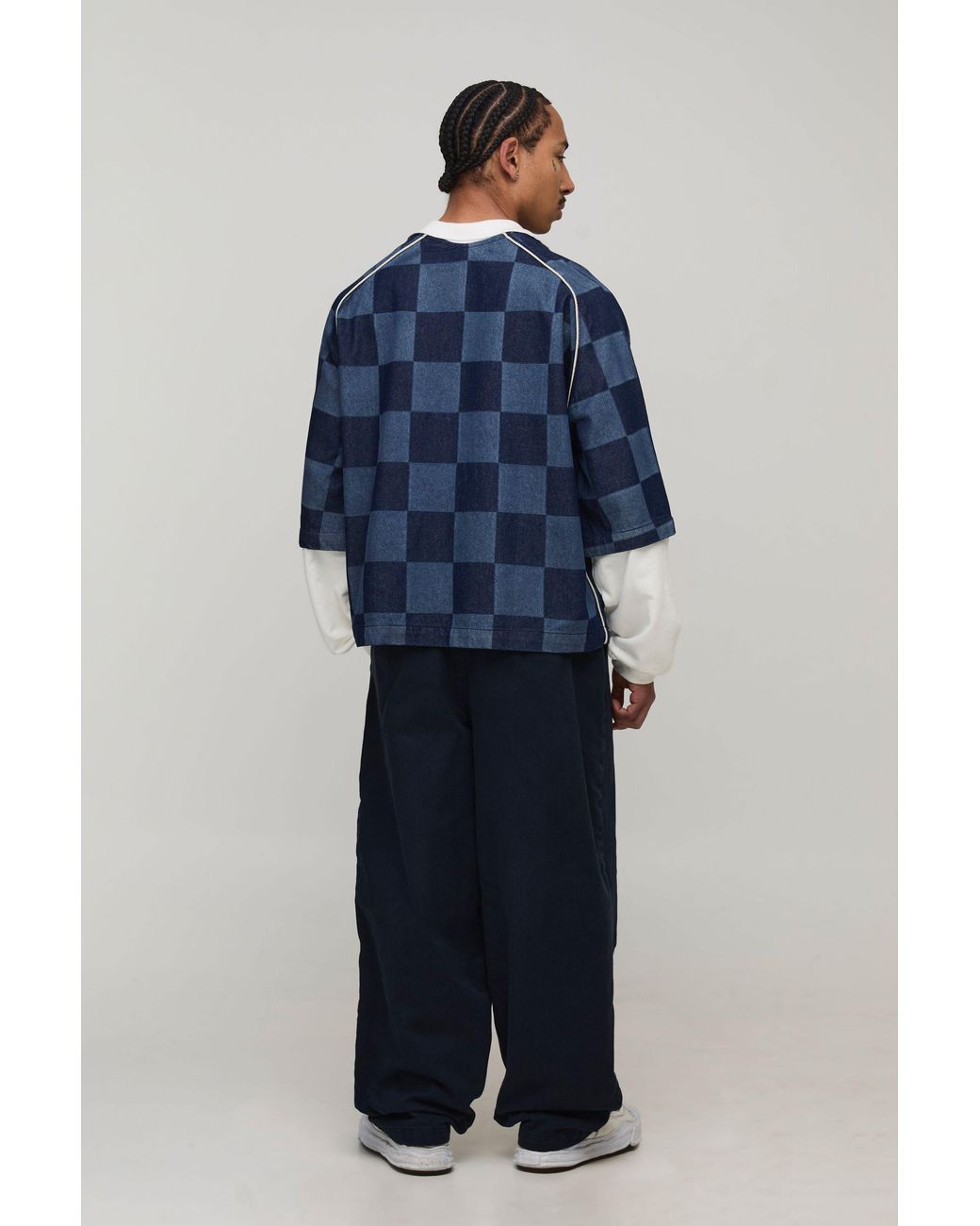 BoohooMAN Blue Balloon Fit Half & Waistband Washed Twill Trouser for men