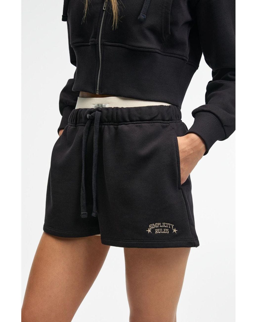 Grimelange Black Embroidered High Waist Sweat Shorts