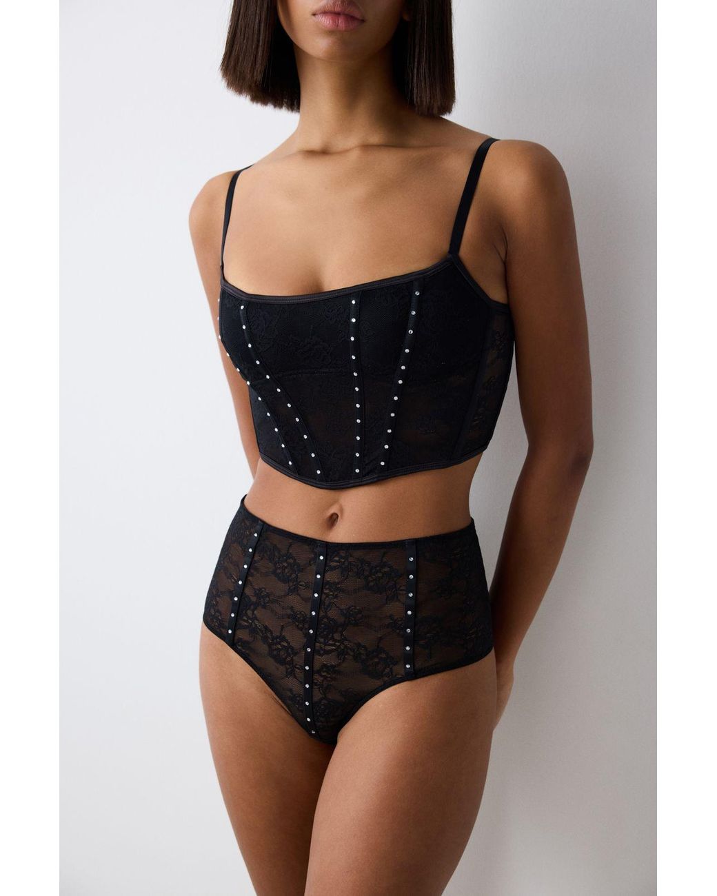 Penti Black Fitted Square-Neck Corset Crop Top