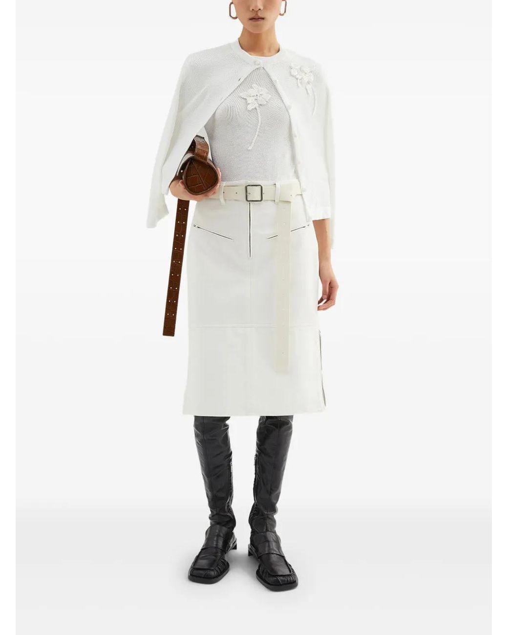 Jil Sander White Chaqueta Punto Flor Crudo