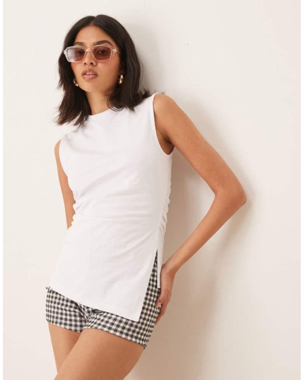 ASOS White Cinched Vest With Asymmetric Hem