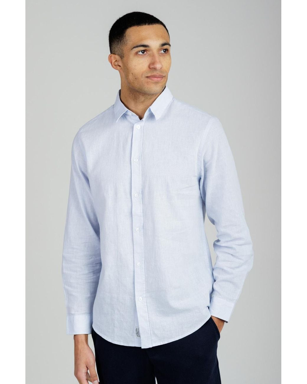 Tokyo Laundry White Light Linen Blend Long Sleeve Button-Up Shirt for men