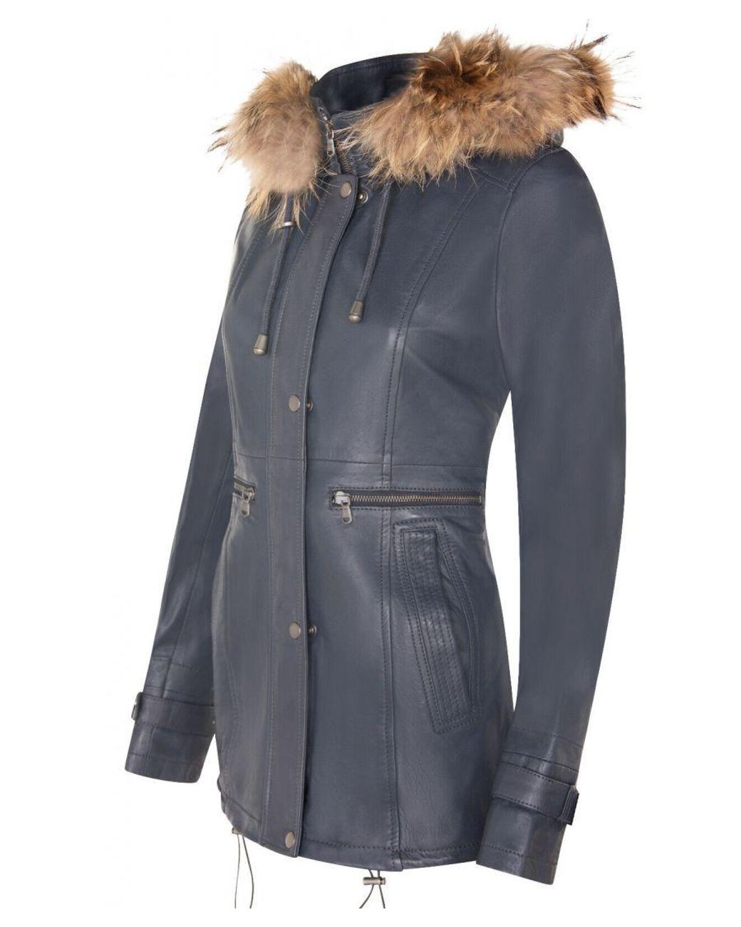 Infinity Leather Blue Warm Hooded Parka Jacket-Northwich