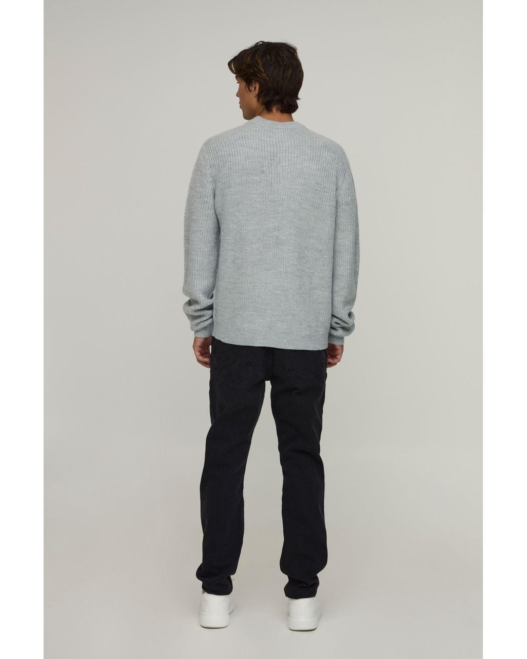 BoohooMAN Gray Regular Fit Ribbed Knitted Jumper for men