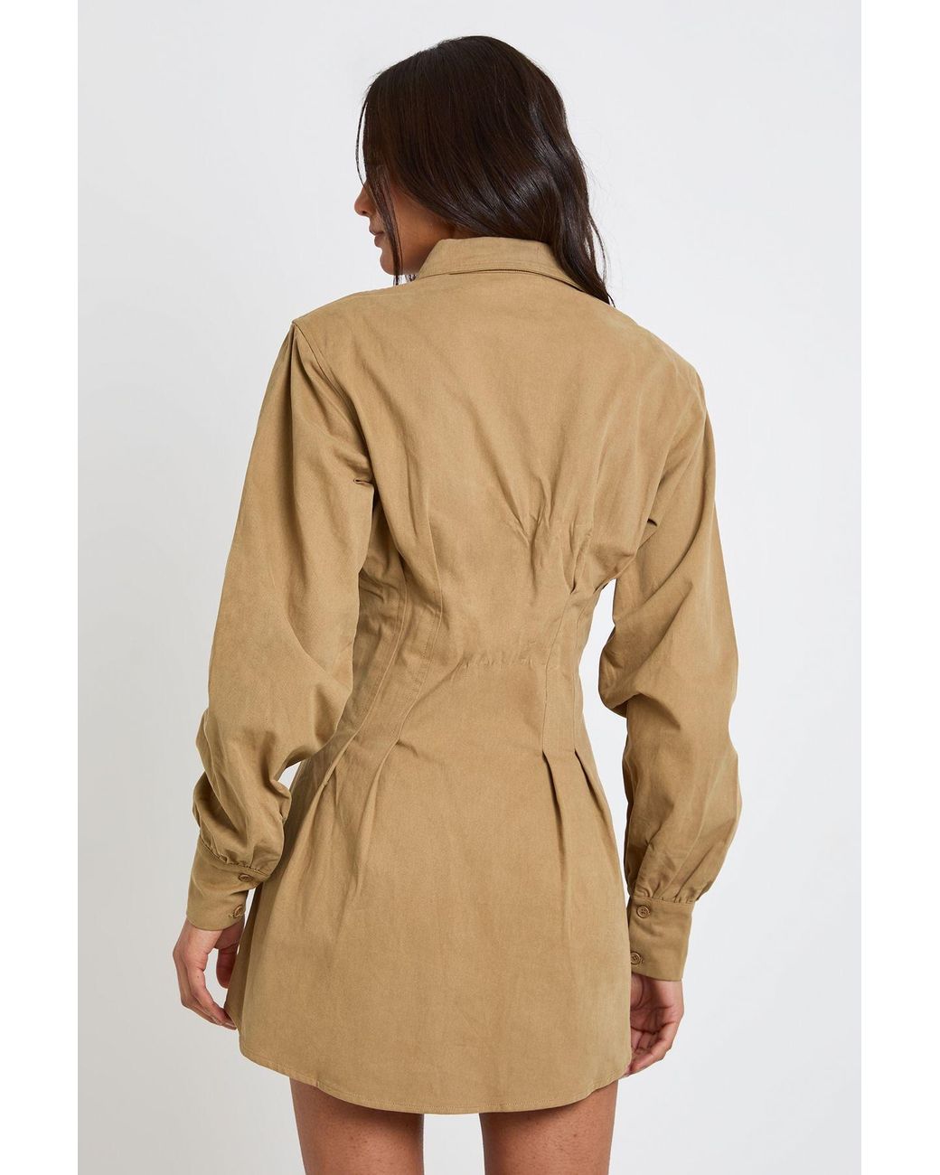Boohoo Natural Tall Collared Long Sleeve Shirt Dress