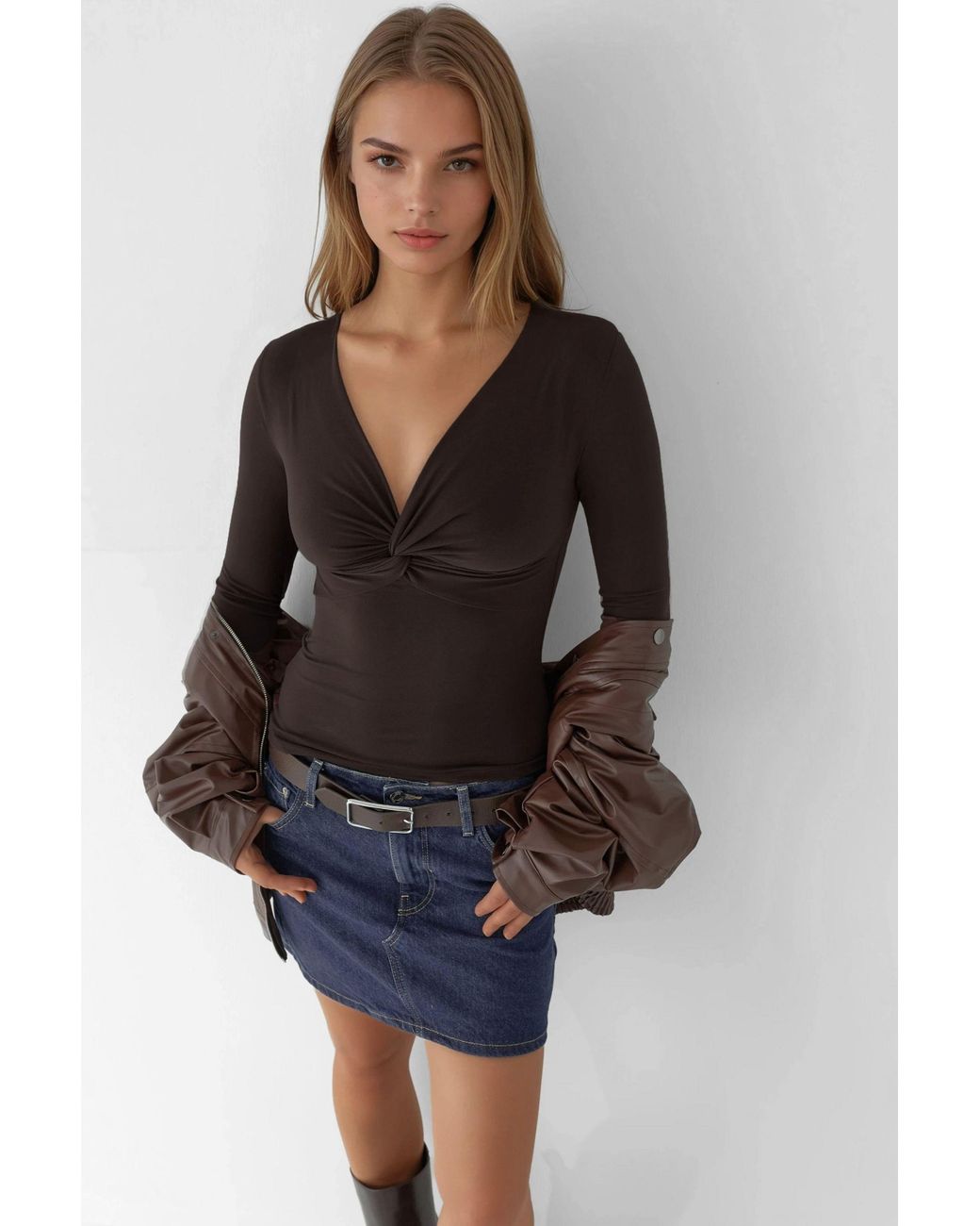 Hiccup Multicolor V-Neck Twist-Front Long Sleeve Top