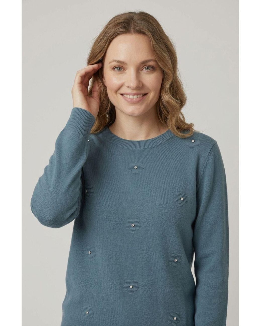 Izabel London Blue Multi Floral Gemstone Embellished Jumper