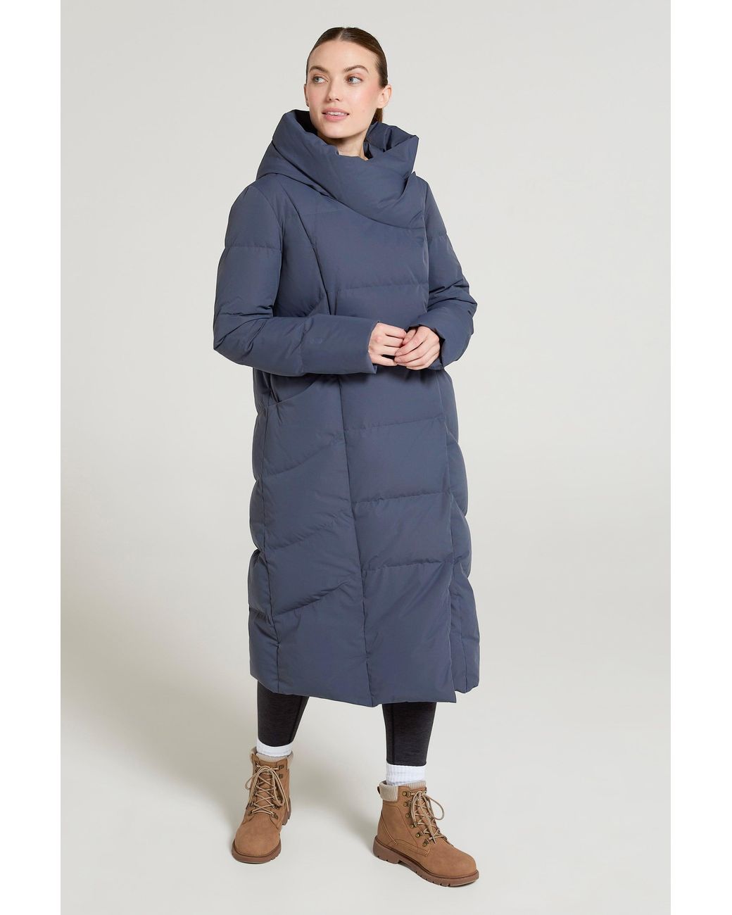 Mountain Warehouse Blue Cosy Wrap Long Down Jacket Water Resistant Hooded Full Zip Winter Coat