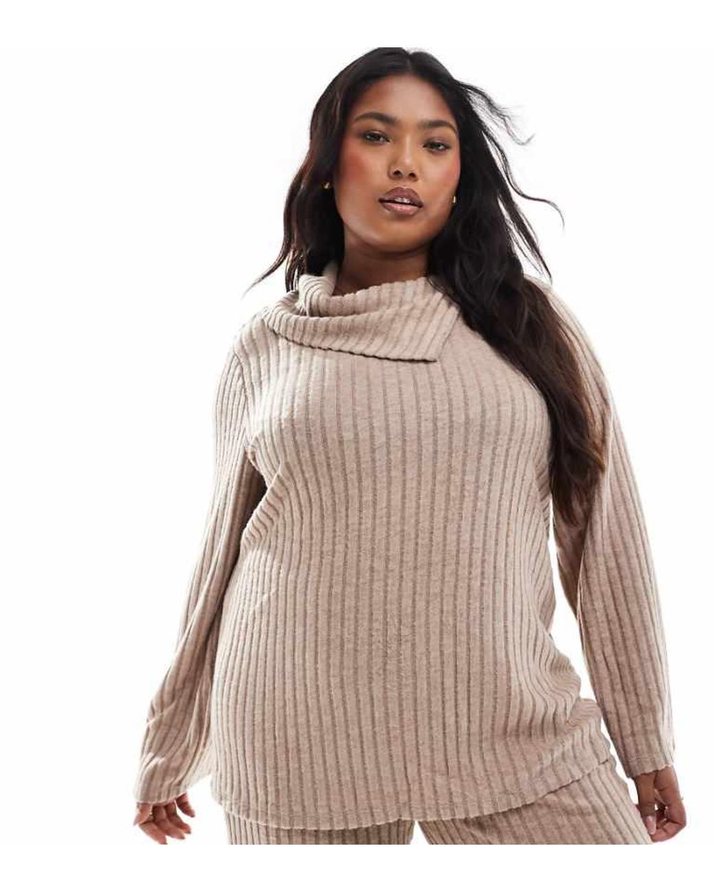 Vero Moda Brown Foldover Ribbed Jersey Top Co-Ord