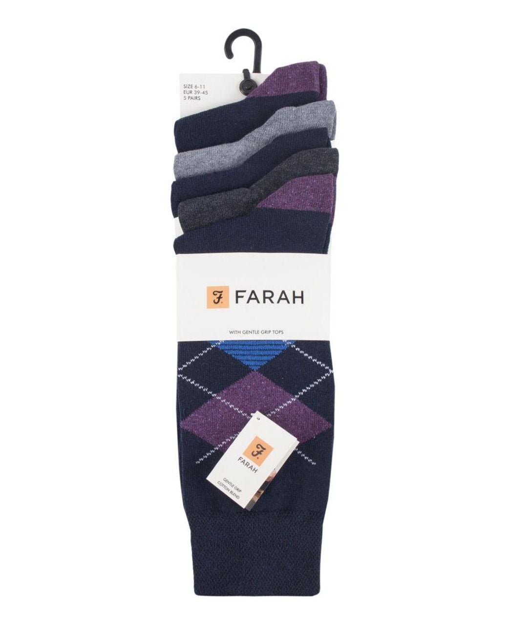 Farah Blue 5 Pack Thin Breathable Classic Argyle Patterned Soft Top Cotton Dress Socks for men
