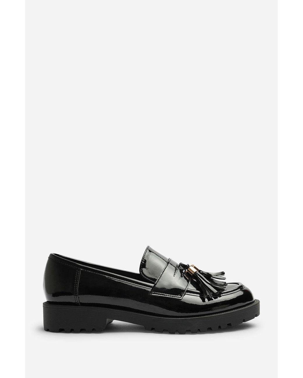 Where's That From Black Wheres Elyse Chunky Tassel Trim Detail Patent Loafers